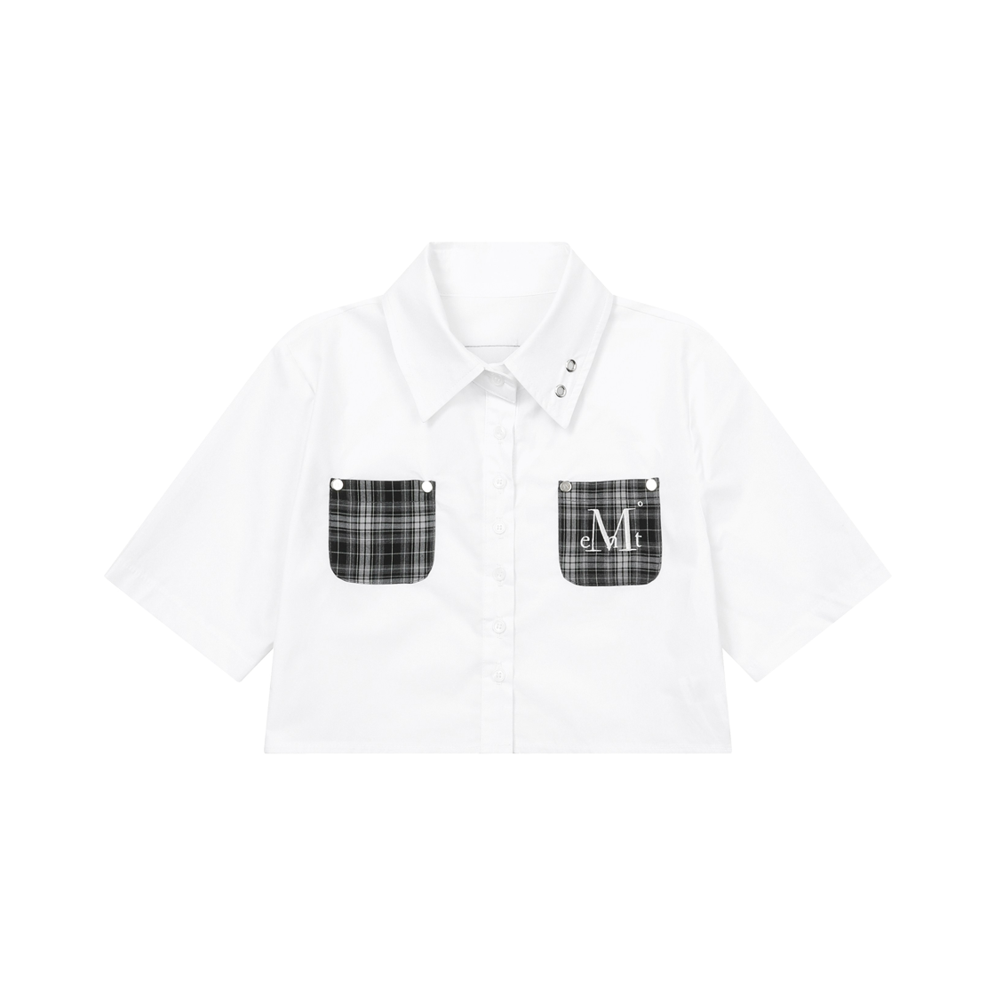 P0000BDA MUCENT Stride Set-Up Check Pocket Crop Shirt White