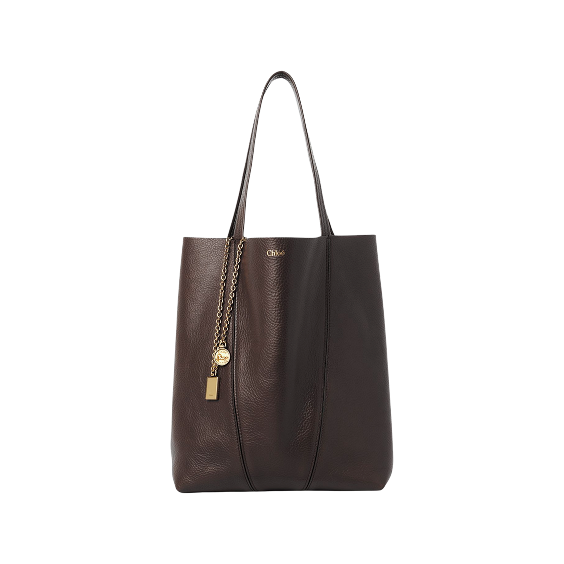 CHC25SS811N8424X Chloe Spin Tote Bag in Grained Leather Kohl Brown