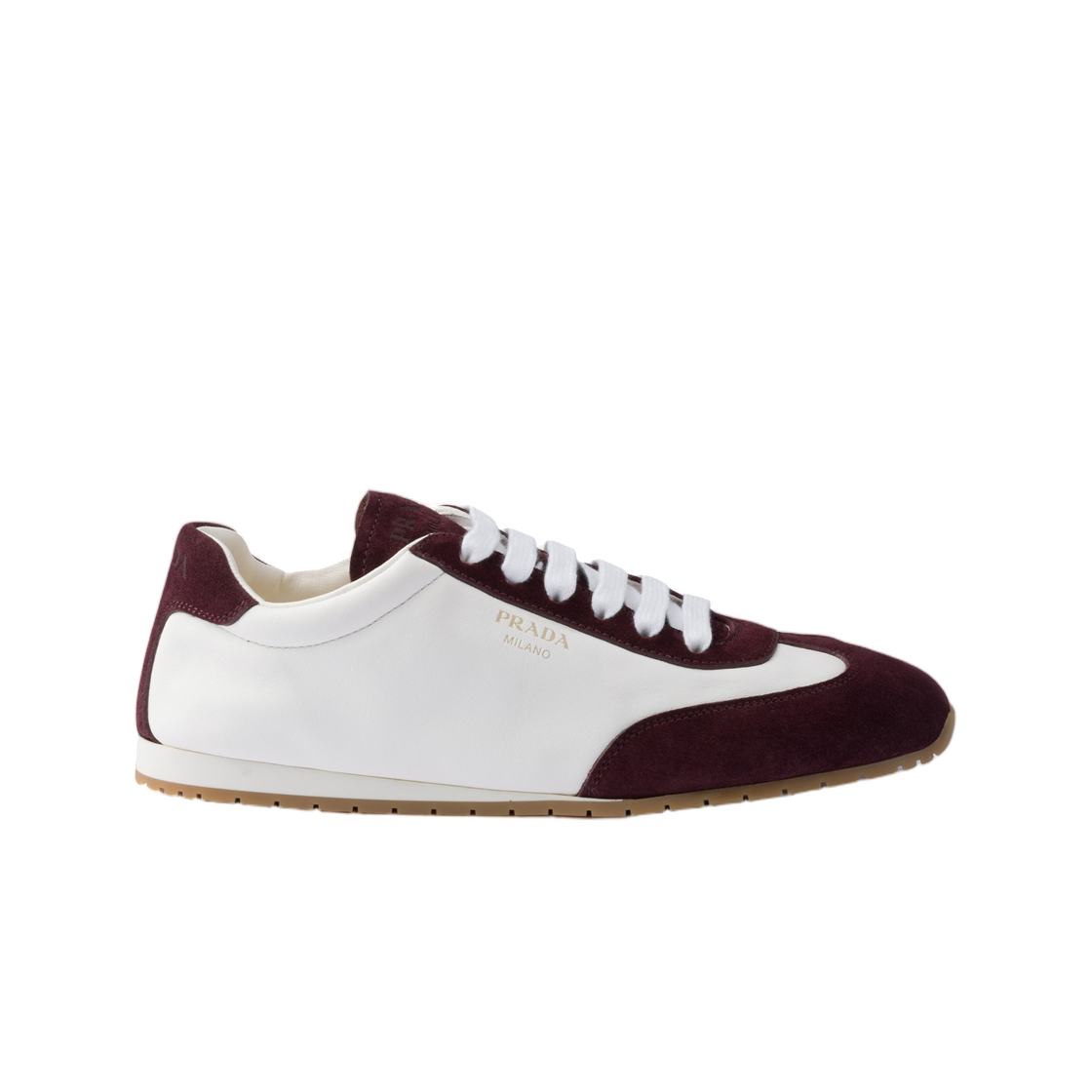 (W) 프라다 나파 레더 앤 스웨이드 스니커즈 아이보리 버건디((W) Prada Nappa Leather and Suede Sneakers Ivory Burgundy) - 2