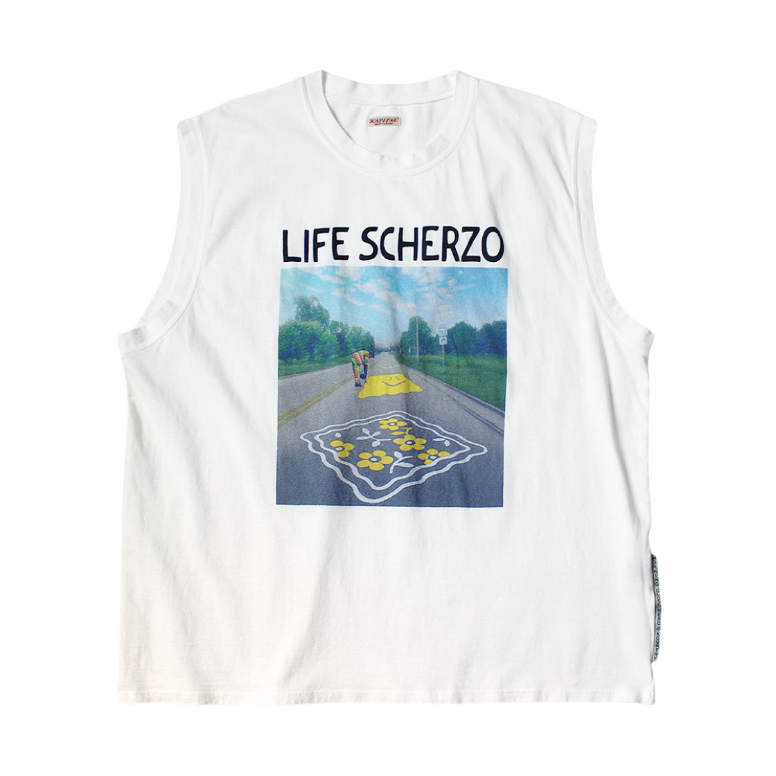 K2506SC237 Kapital 20 Jersey Sleeveless Big-T-Shirt Life Scherzo Road Sign Painter White