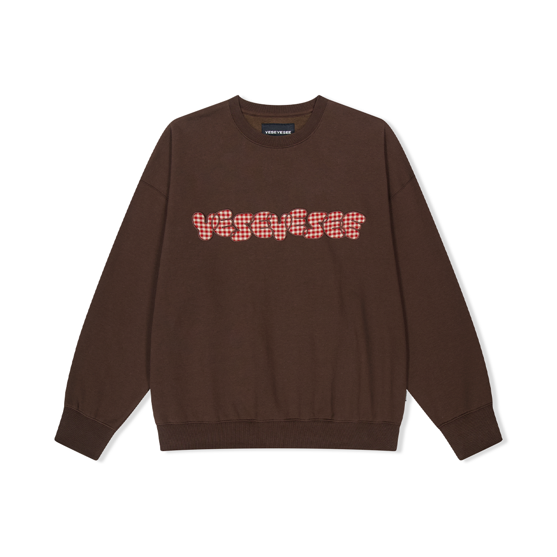 YS253TSWCW02DBW YESEYESEE Y.E.S Checkered Logo Sweatshirt Dark Brown