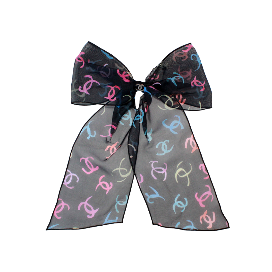 (W) 샤넬 리본 모양 바레뜨 실크 & 블랙 멀티컬러((W) Chanel Bow Barrette Silk & Black Multicolor) - 1