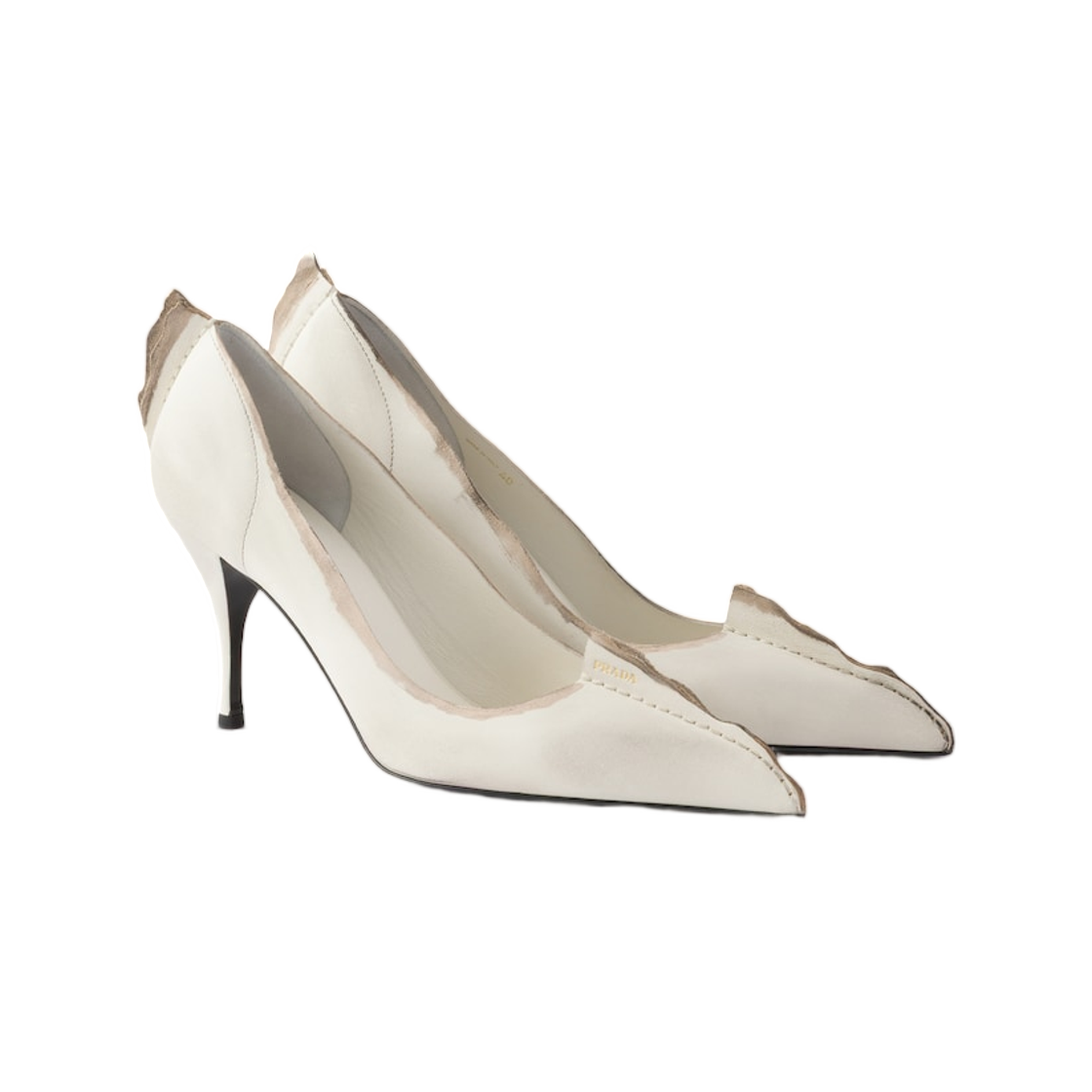 (W) 프라다 앤틱 레더 펌프스 초크 화이트((W) Prada Antiqued Leather Pumps Chalk White) - 1