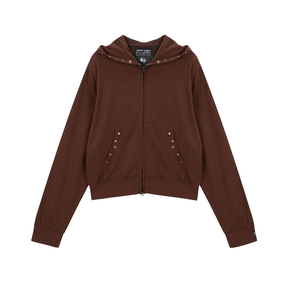 VUK53JHD001BRQQ Vacant Archive Women Cappy Stud Hoodie Zip-Up Brown