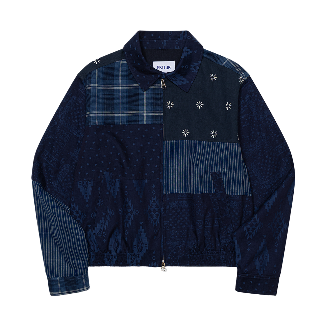 F253JK09 FRITUR Signature Patchwork Bomber Jacket Navy