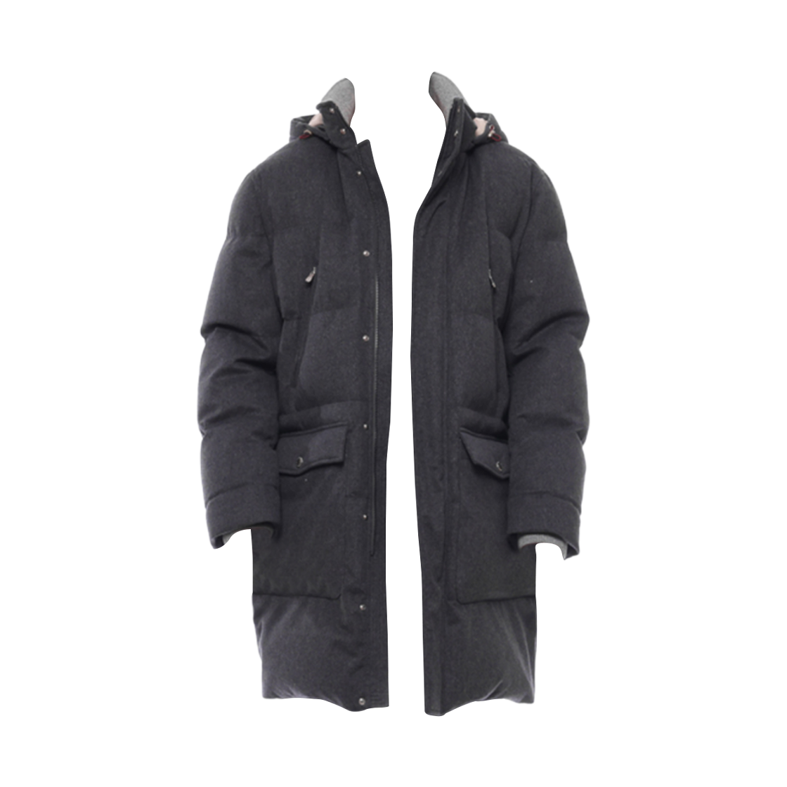 MM4631827-CVK82 Brunello Cucinelli Wool Flannel Long Down Padded Jacket Dark Grey