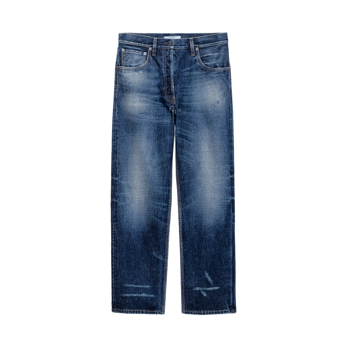 GFP536-1631-F0008 (W) Prada Five-Pocket Washed Denim Jeans Navy