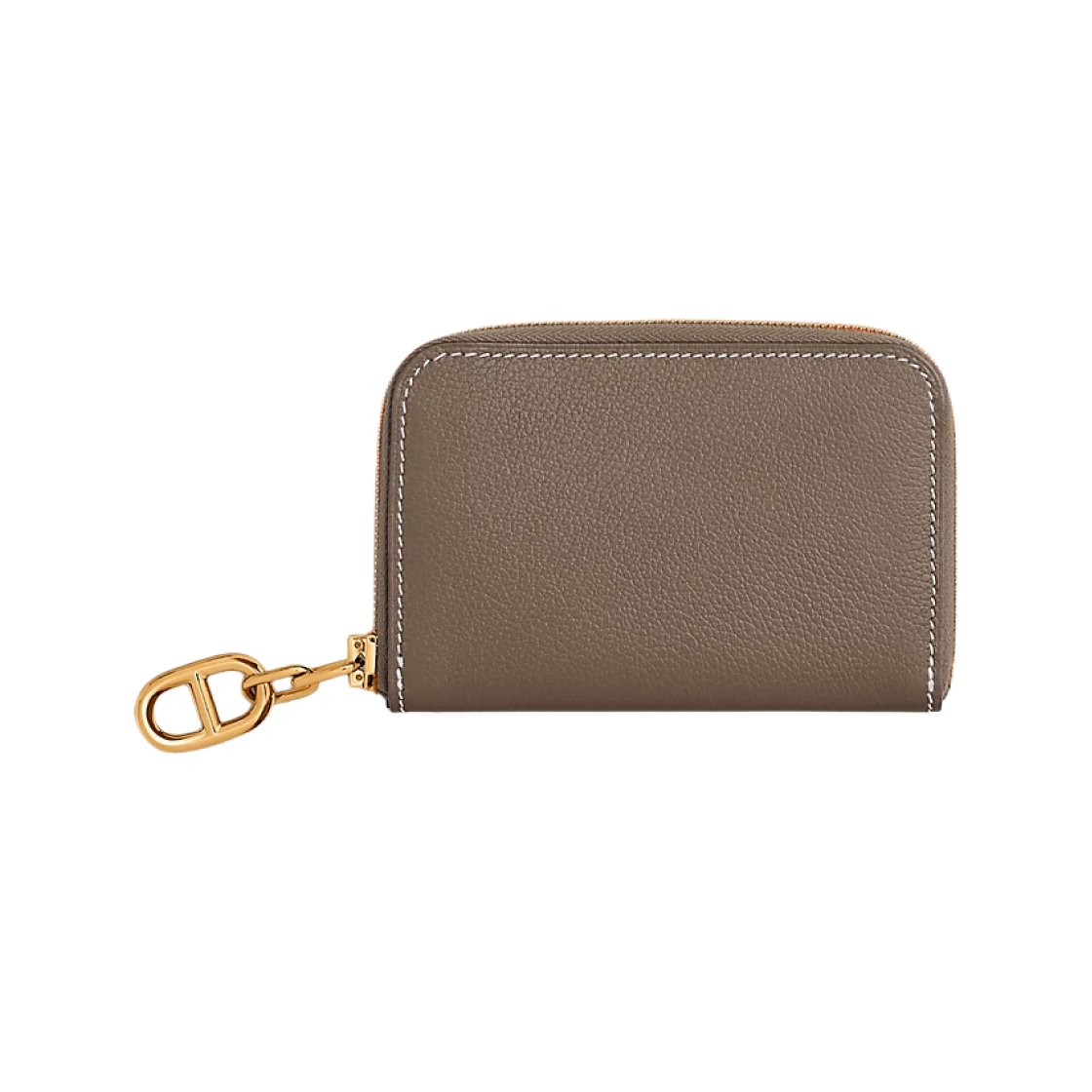 H084208CC18 Hermes Zipengo Porte Cartes Chaine D'Ancre Compact Card Holder Evercolor & Yellow Gold Etoupe