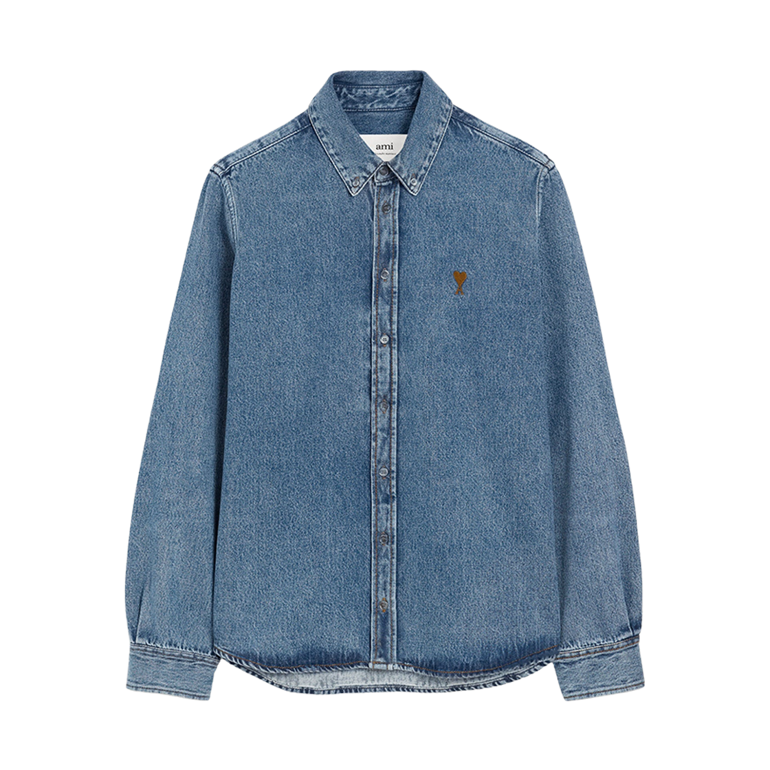 아미 스몰 하트 로고 버튼 다운 코튼 셔츠 유즈드 블루(AMI de Coeur Button Down Cotton Shirt Used Blue)