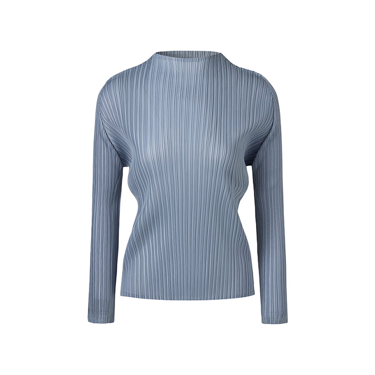 WTS1XBL Monplisse Women Half Neck Long Sleeve Pleats T-shirts Blue