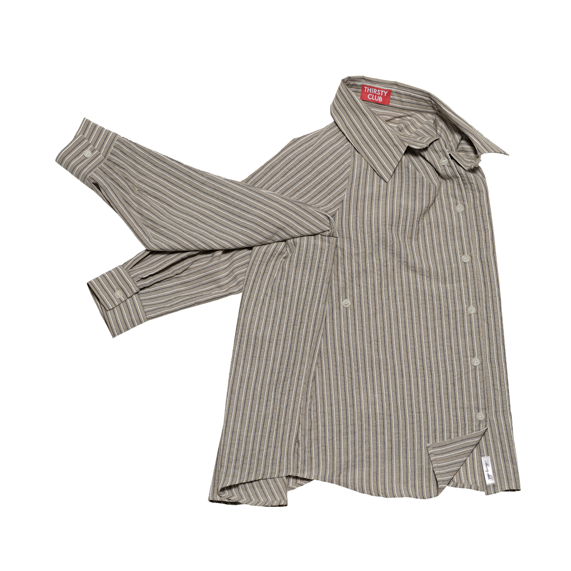 떨스티클럽 쓰리웨이 스트라이프 셔츠 (사이드 버튼) - 브라운(THIRSTY CLUB 3way Stripe Shirts (Side Buttons) - Brown) - 2
