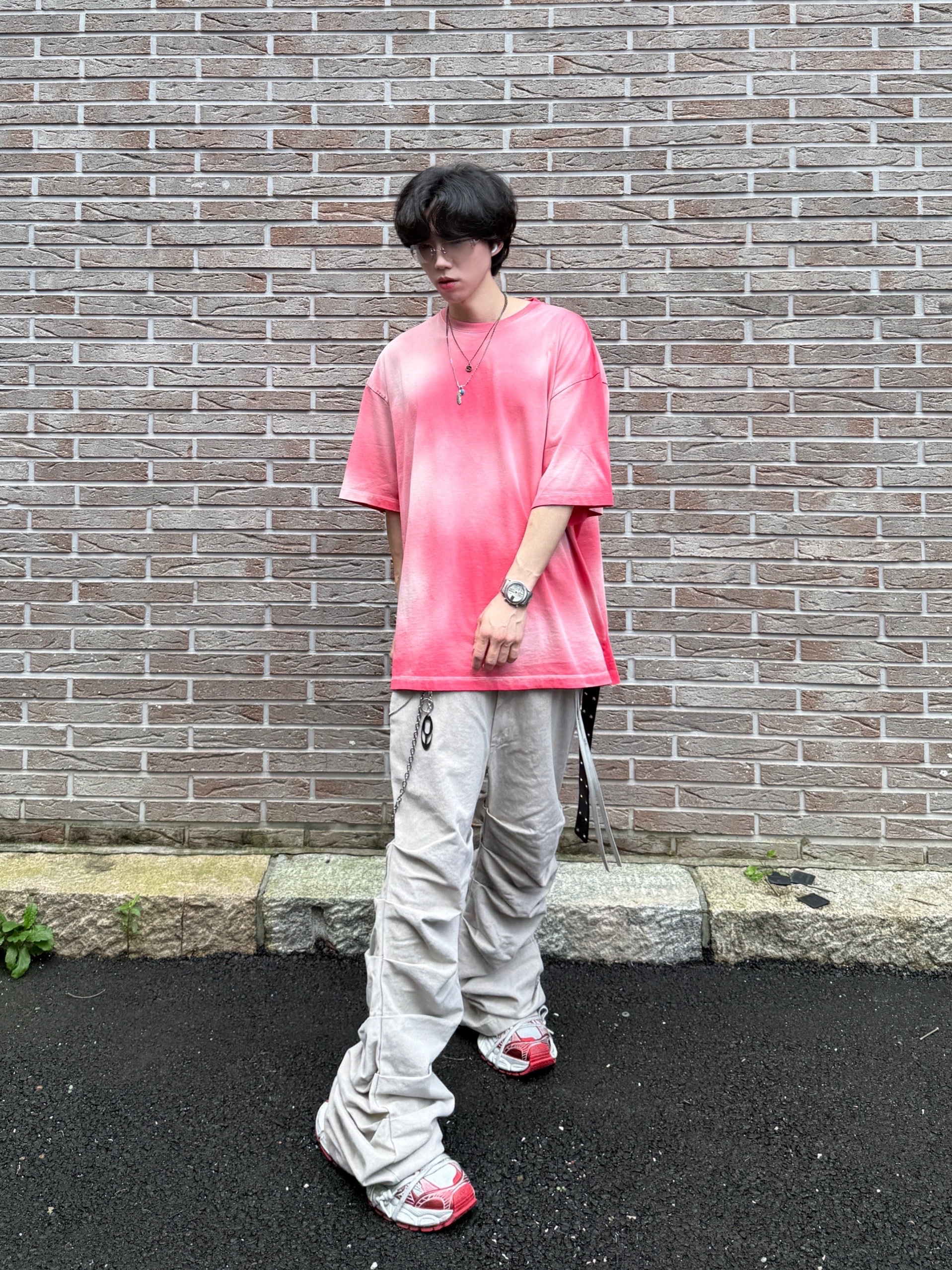 Nonnod Back Detail T-Shirt Deep Pink, Balenciaga 3XL Sneakers White Red 착용 스타일 - 6