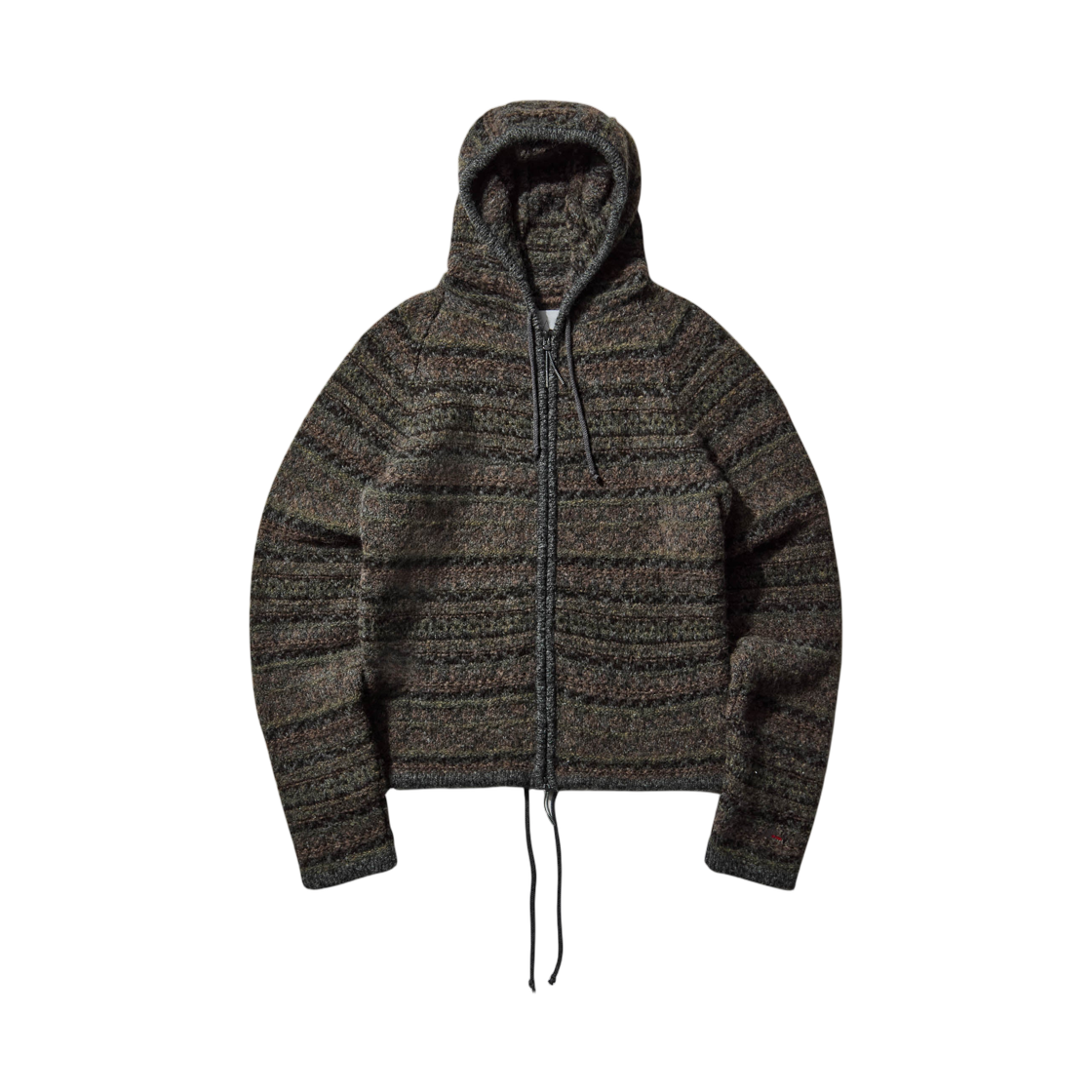 로아 페어 아일 펠티드 니트 집업 후드 올리브(ROA Fair Isle Felted Knit Zip Up Hoodie Olive)
