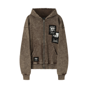 [KREAM 단독] Flavorism VTG Patched Hooded Zip-up Washed Brown