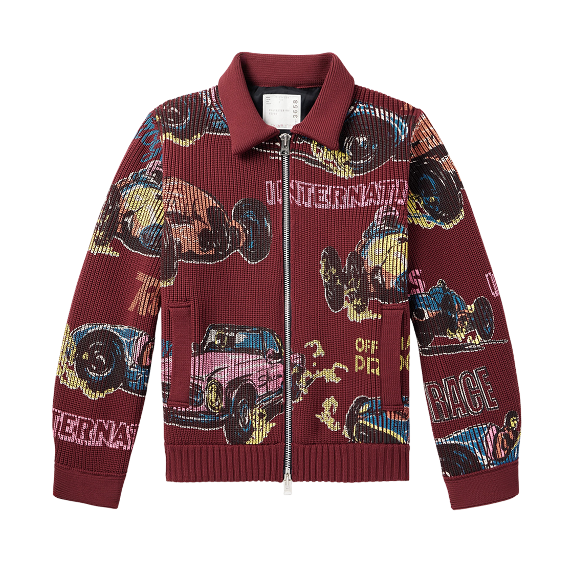 25-03658M-701 Sacai Printed Ribbed Knit Cardigan Bordeaux