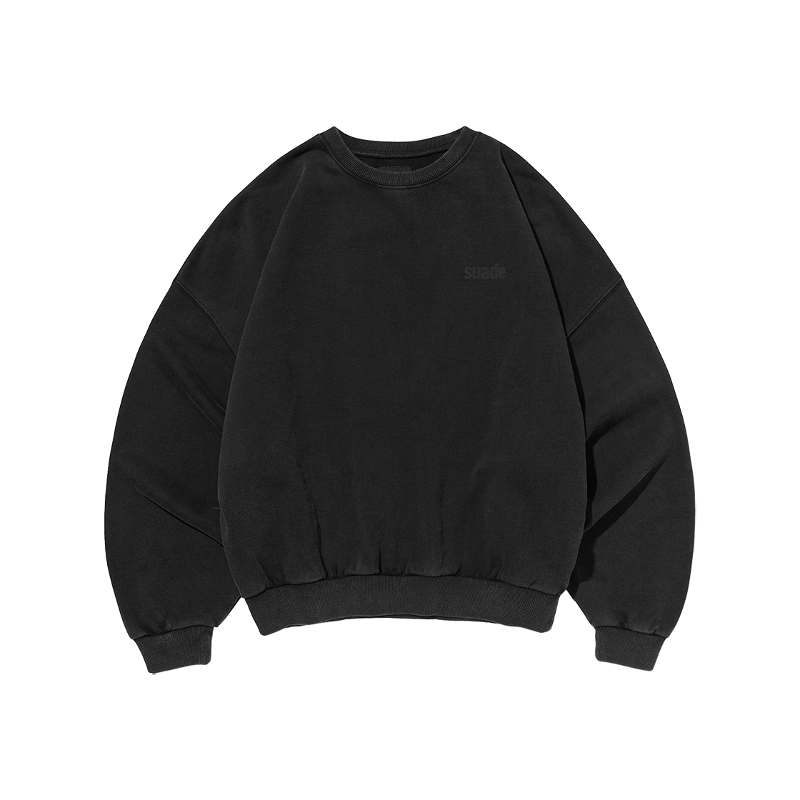 SDEFTO217WB Suade Cropped Washed Crewneck Washing Black