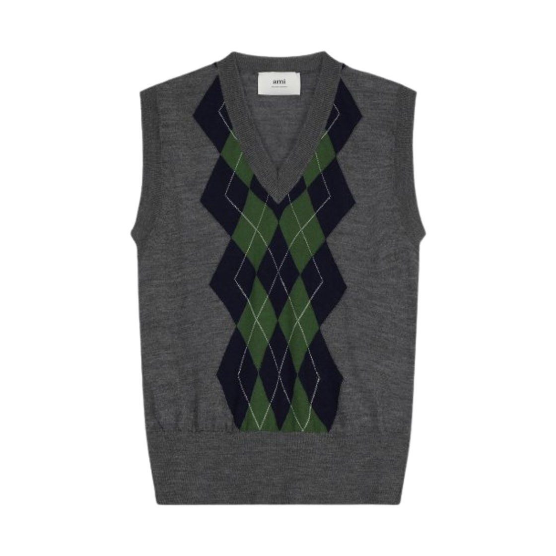 FKS704-KN0005-0502 (W) AMI Sleeveless Argyle Sweater Heather Grey Green