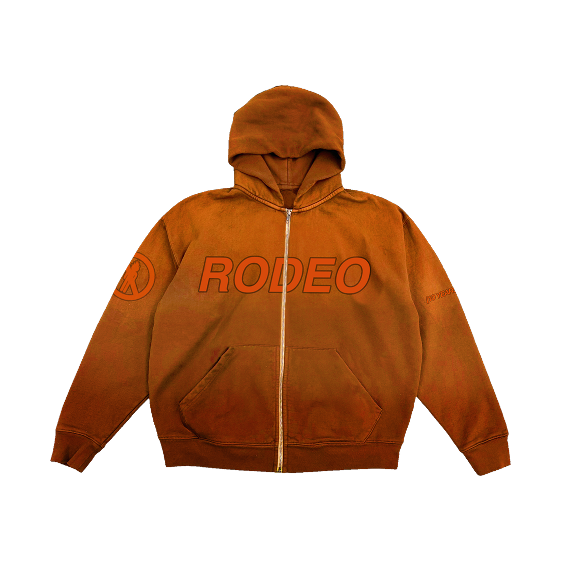 - Travis Scott Rodeo 10 Years Zip Up Hoodie Brown