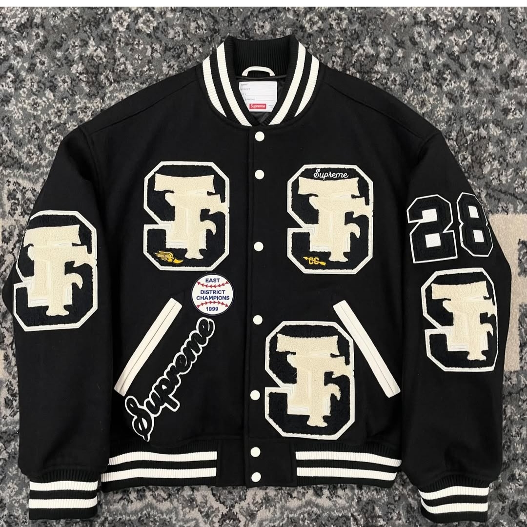 Supreme Drill Team Varsity Jacket Black - 25FW 착용 스타일