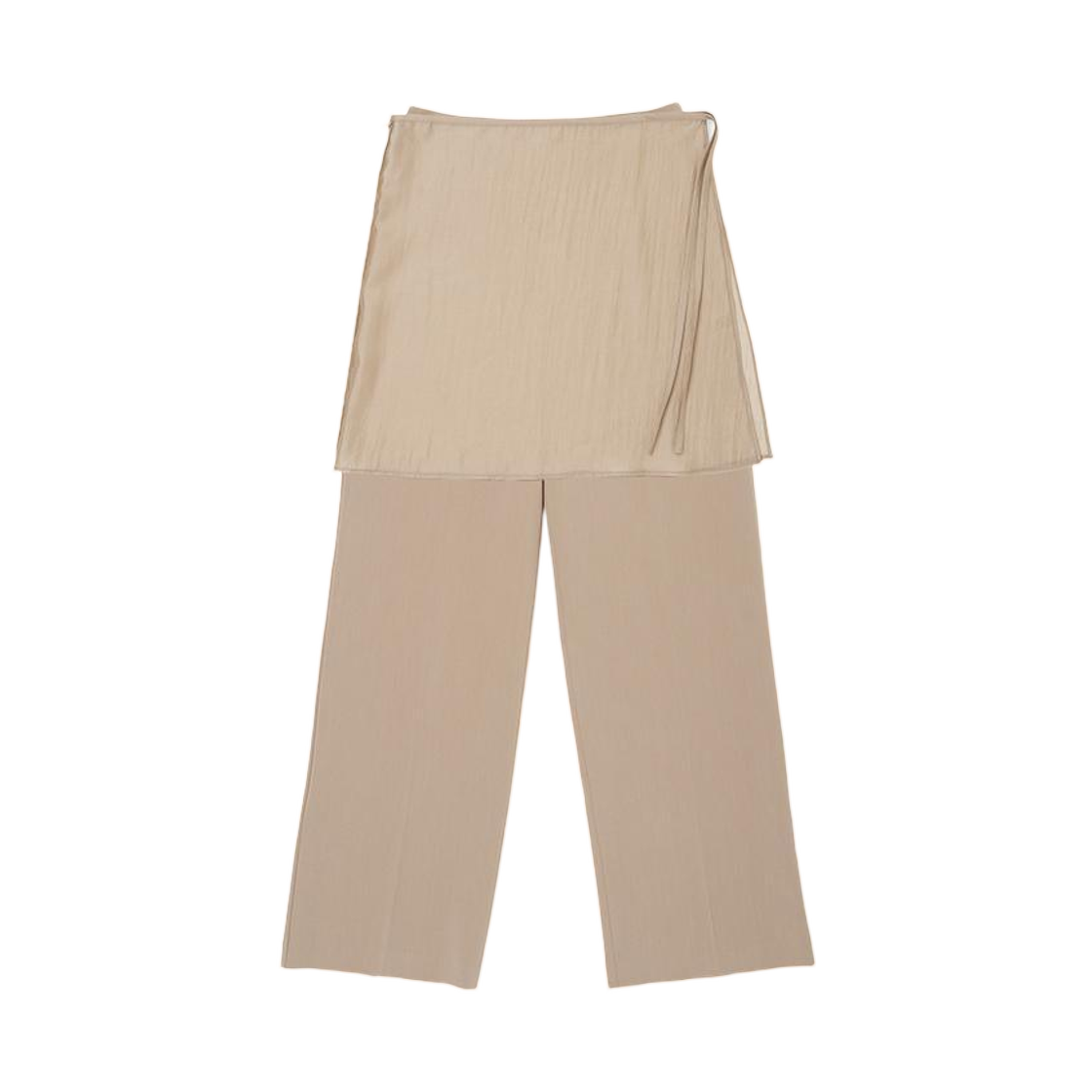 (W) 플랙 스커트 레이어드 슬랙스 베이지((W) PLAC Skirt Layered Slacks Beige)