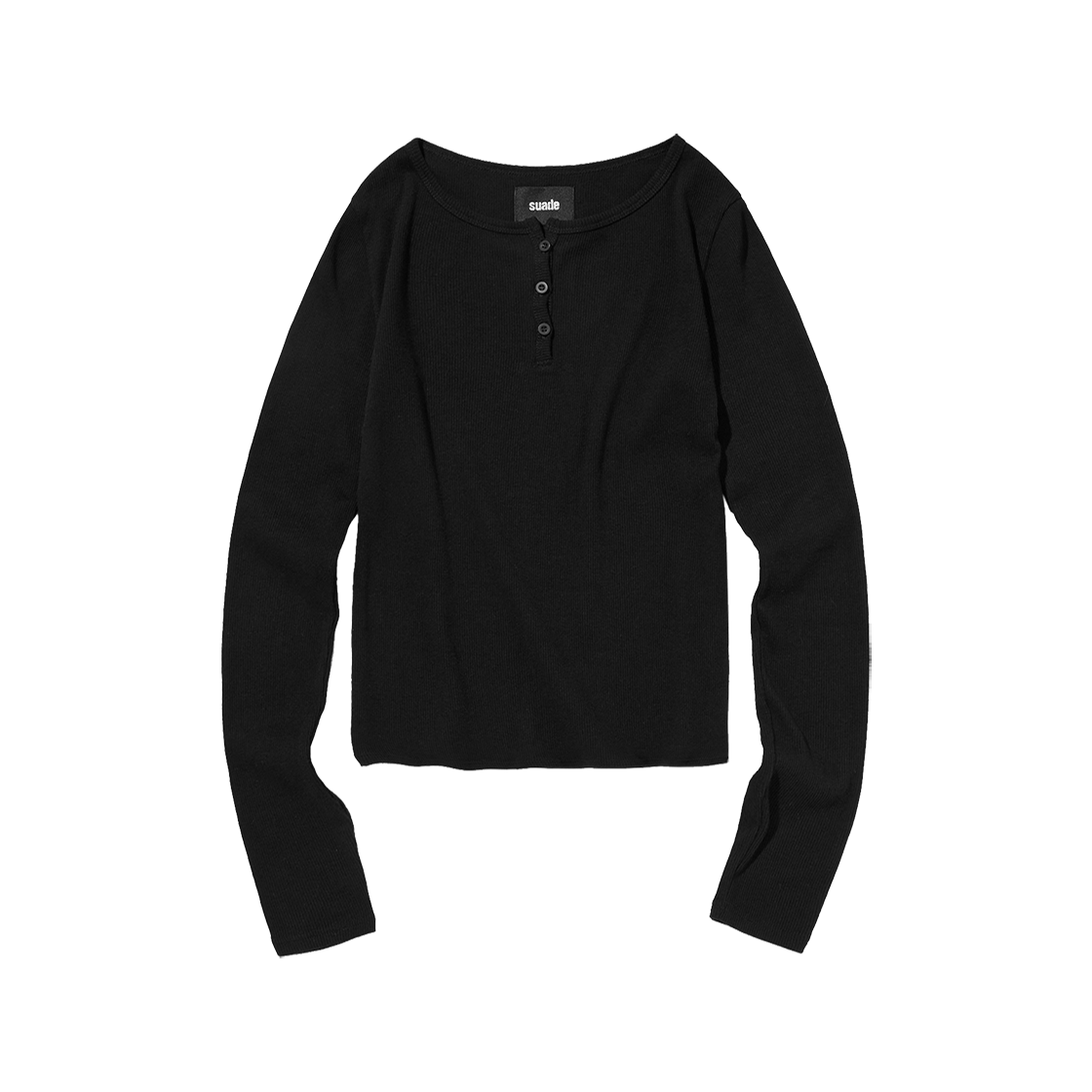 스웨이드 립 헨리넥 블랙(Suade Ribbed Henley Neck Black)