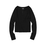 Suade Ribbed Henley Neck Black