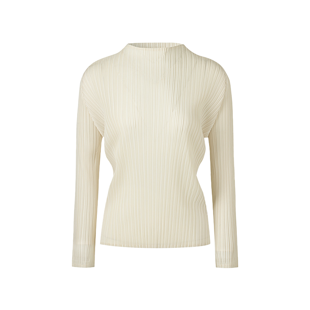WTS1XIV Monplisse Women Half Neck Long Sleeve Pleats T-shirts Ivory