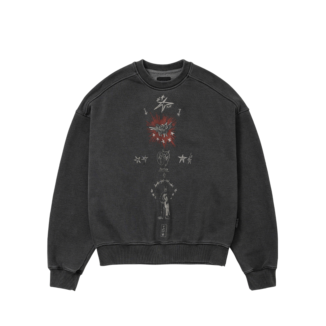 AJ254TP003CH AJOBYAJO Blessing Doodle Washed Sweatshirt Charcoal
