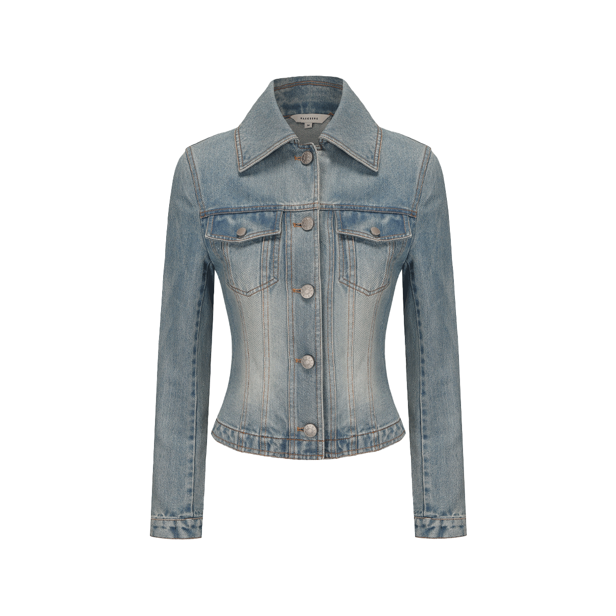 마크공 우먼 피티드 레이스 업 데님 자켓 블루 - 25FW(Markgong Women Fitted Lace-Up Denim Jacket Blue - 25FW)