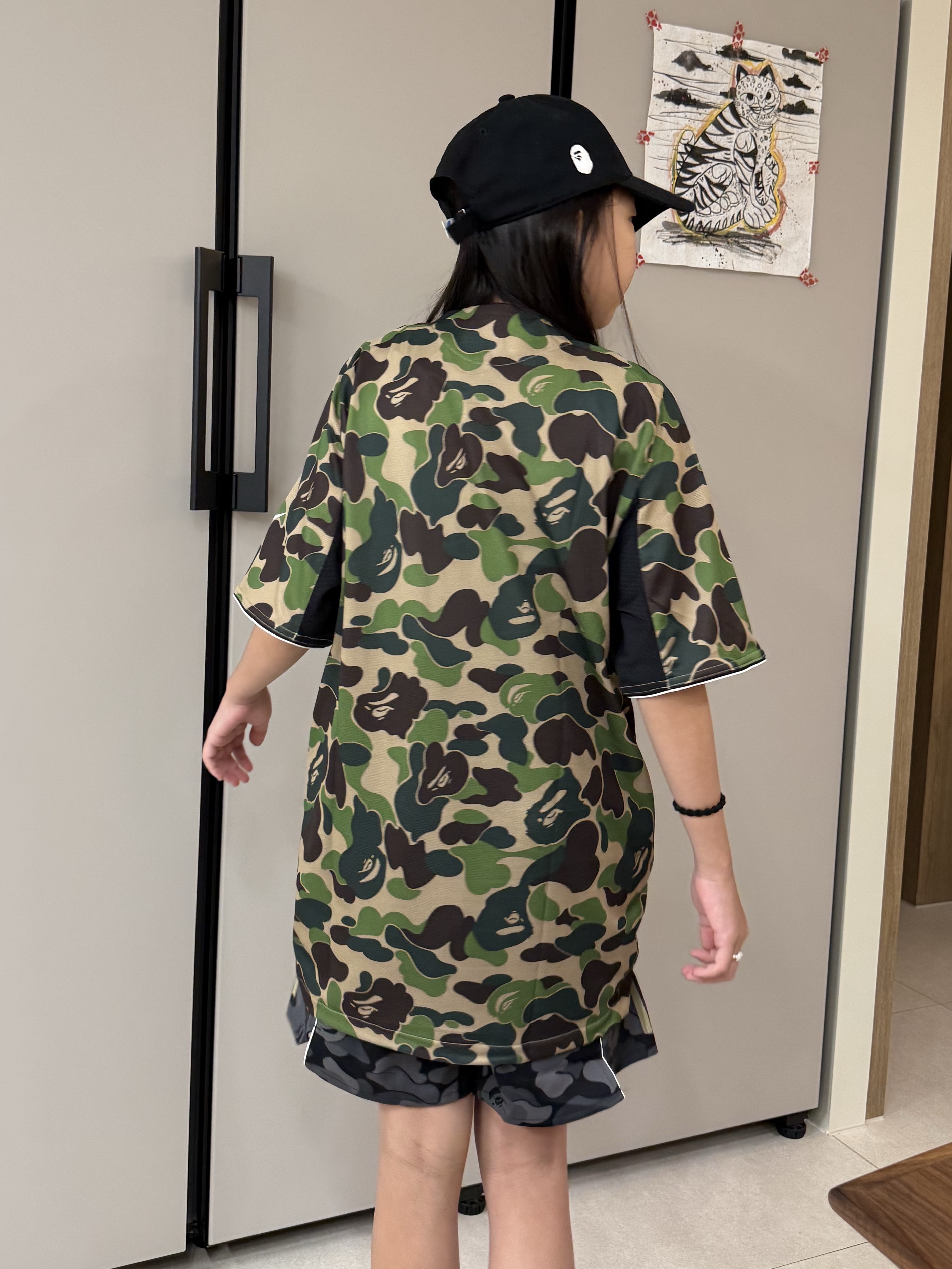 Adidas x BAPE FB Jersey Top Crew Green - KR Sizing, Adidas x BAPE FB Shorts Black - KR Sizing 착용 스타일 - 2