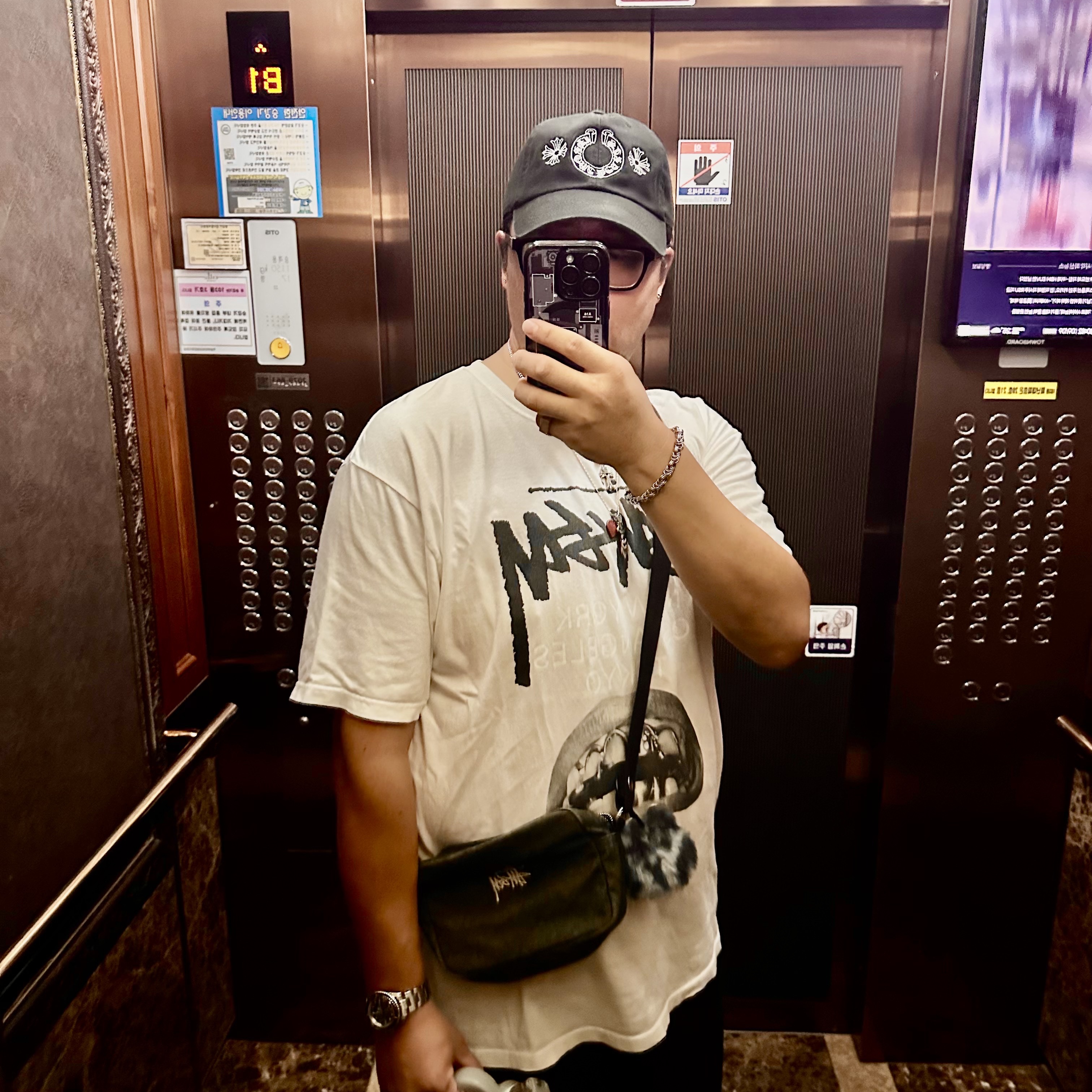 Stussy x Rick Owens 40 WT T-Shirt, Stussy Denim Big OL' Shorts Washed Black 착용 스타일 - 2