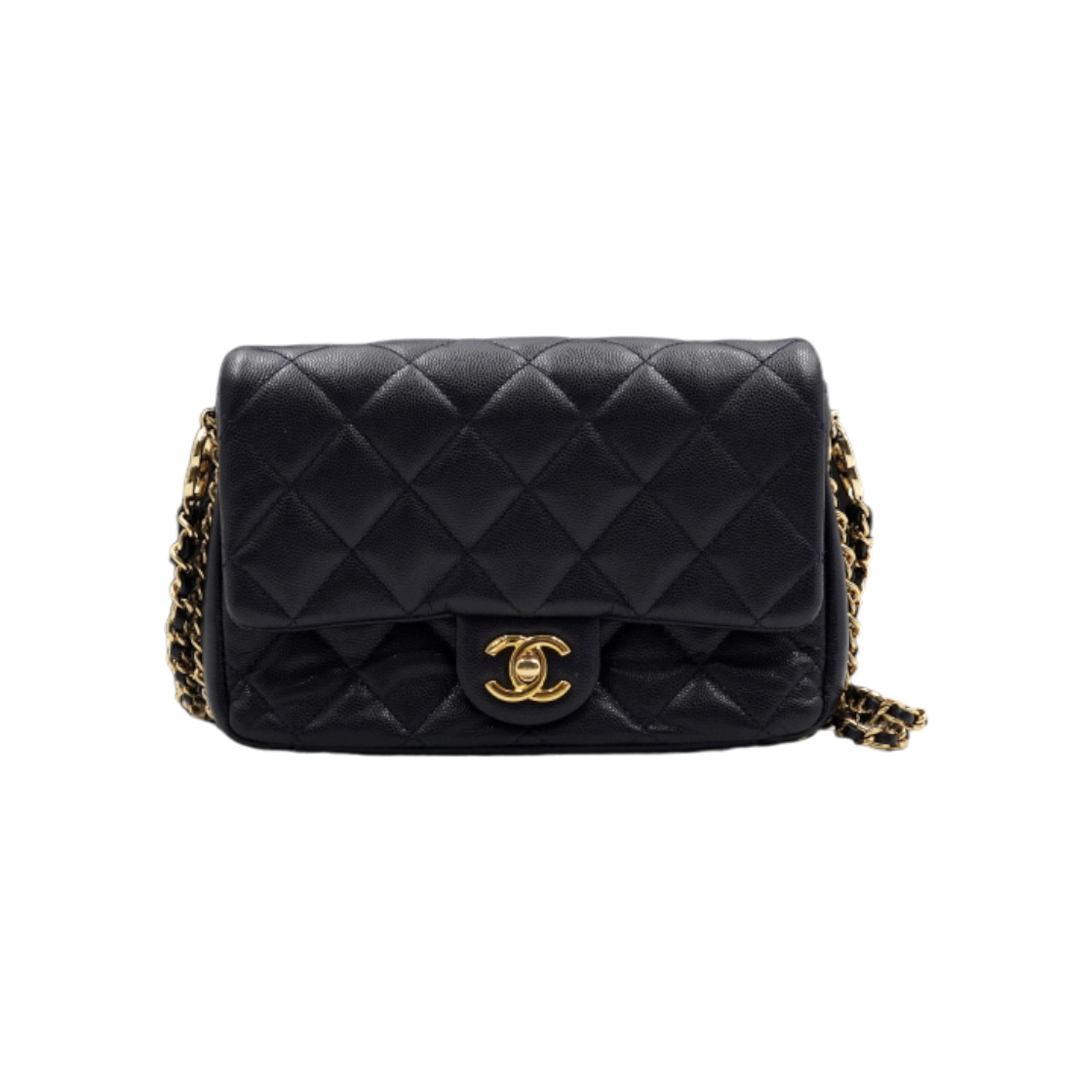 IT8EU2EGVIGF Chanel Navy Caviar CC Gold Double Chain Mini Flap Crossbody Bag