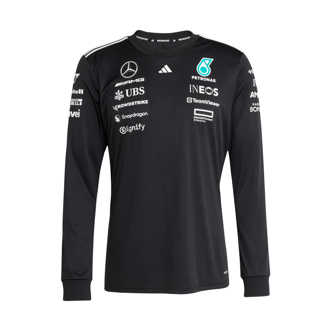 JW5364 Mercedes AMG Petronas x Adidas Formula One Team Driver Jersey Long Sleeve T-Shirt Black White - US Sizing