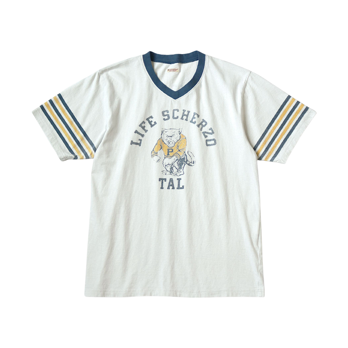 K2502SC015 Kapital 20 Tenjiku V-Neck Ringer T-Shirt College Cat Pital Pt Light Grey