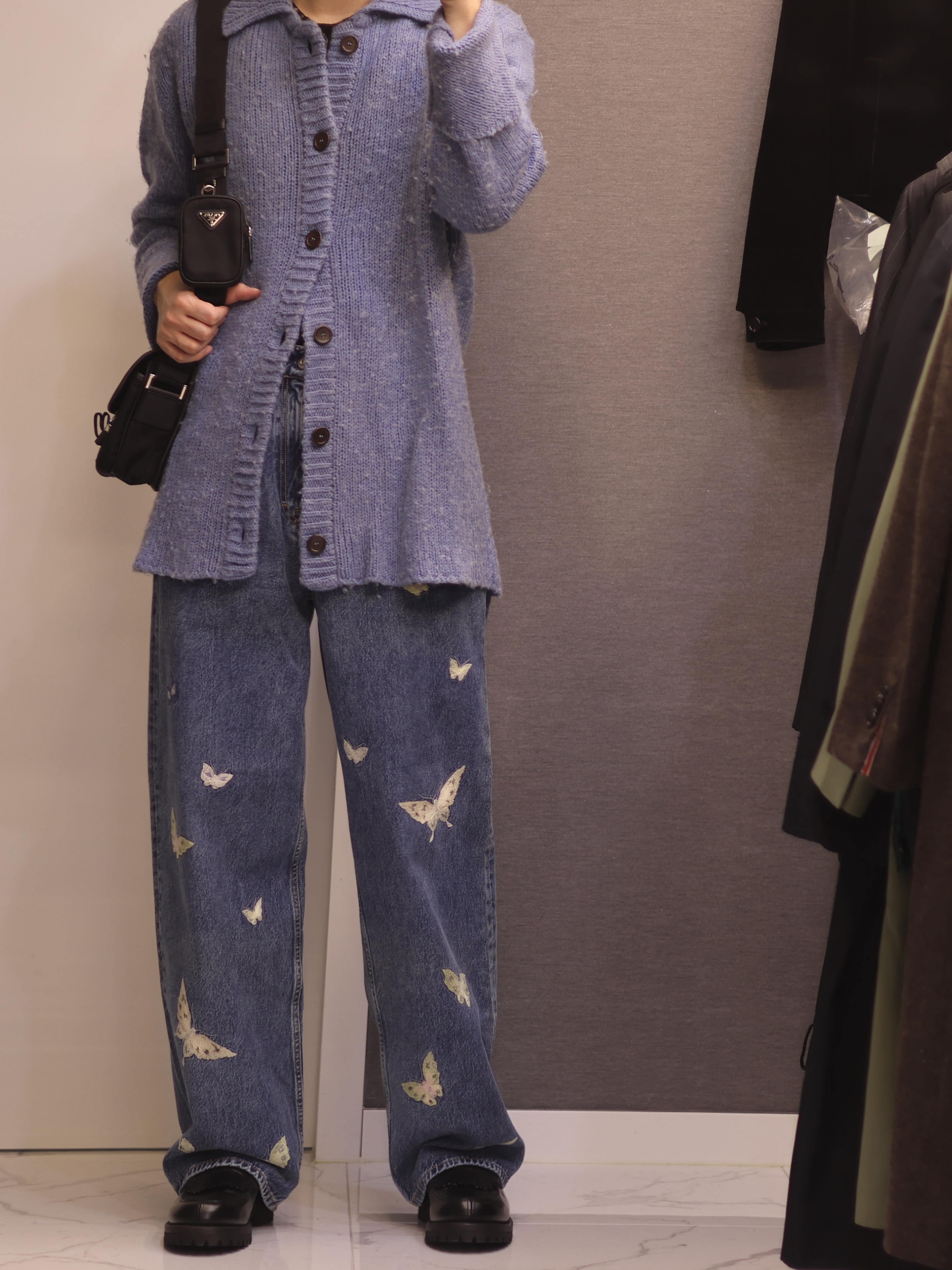 Our Legacy Evening Polo Rust Geezer Check, Our Legacy Vast Cut Indigo Butterfly 착용 스타일 - 5