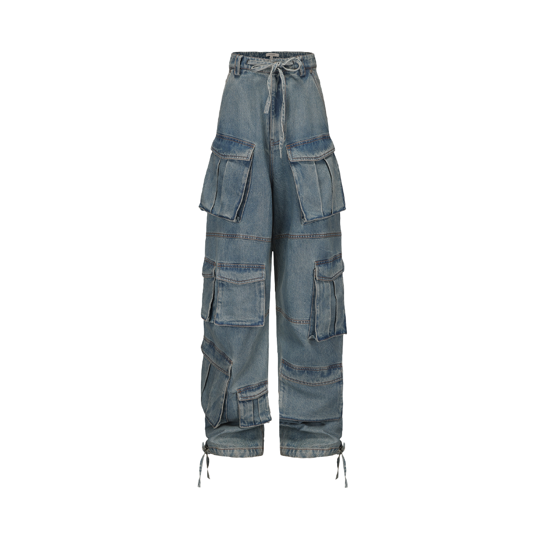 KW5DPALGO13BL Markgong Women Multi-Pocket Denim Cargo Pants Blue - 25FW