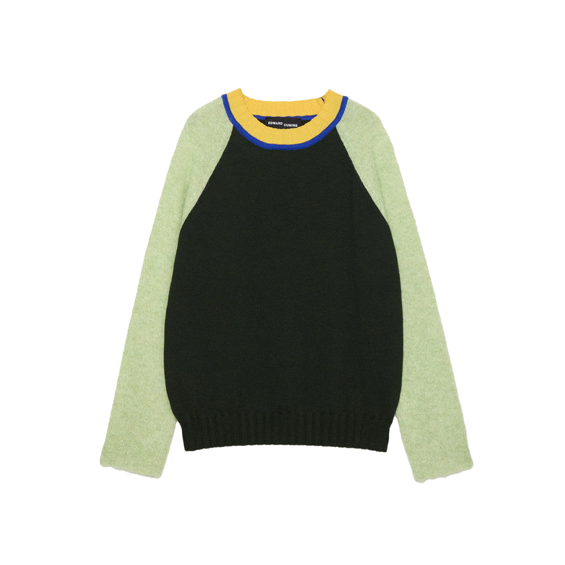 KW5DKNPEC02ML Edward Cuming Women Mohair Merino Blend Jock In The Closet Sweater Green Sage Yellow Blue - 25FW