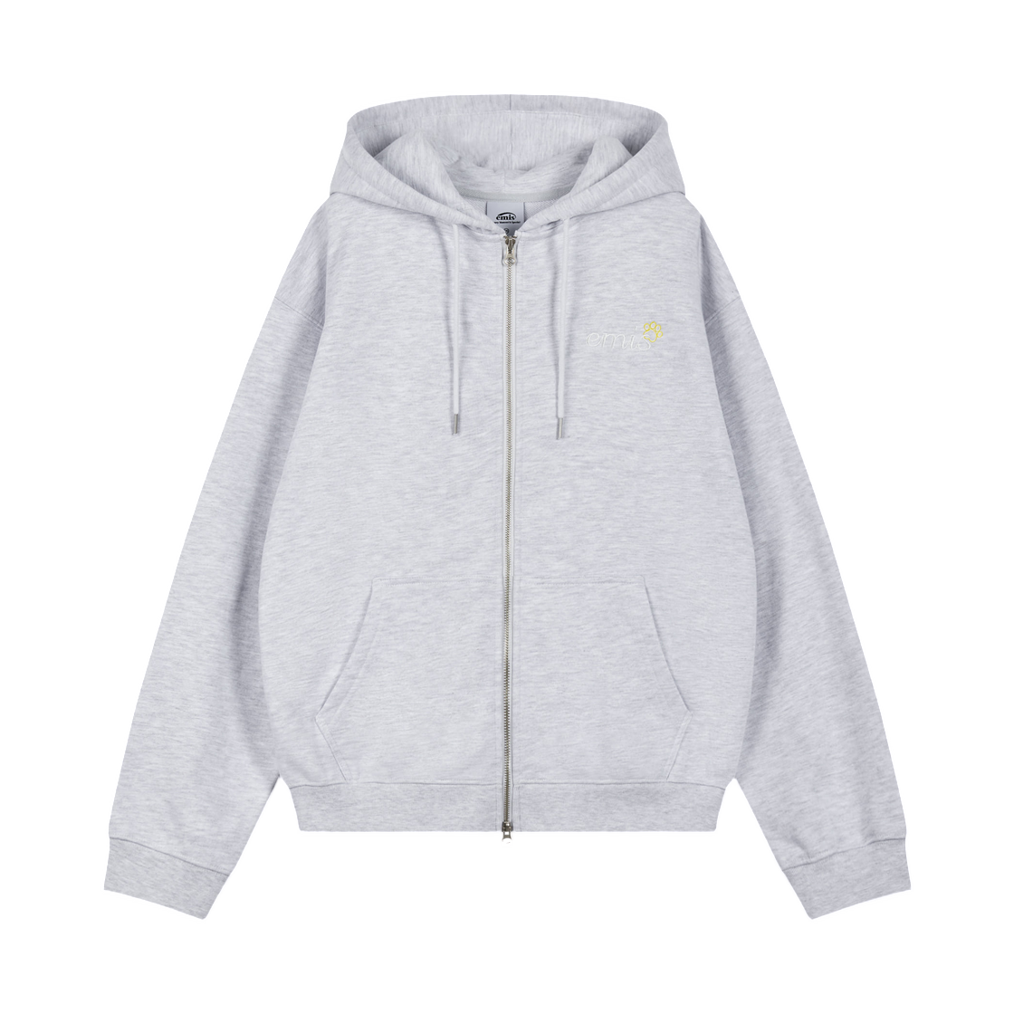 이미스 레터링 로고 집업 후드 멜란지 그레이(Emis Lettering Logo Zip Up Hoodie Melange Gray)