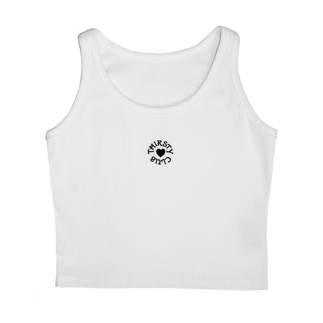 TPSLRLWH01 THIRSTY CLUB Round logo sleeveless - White