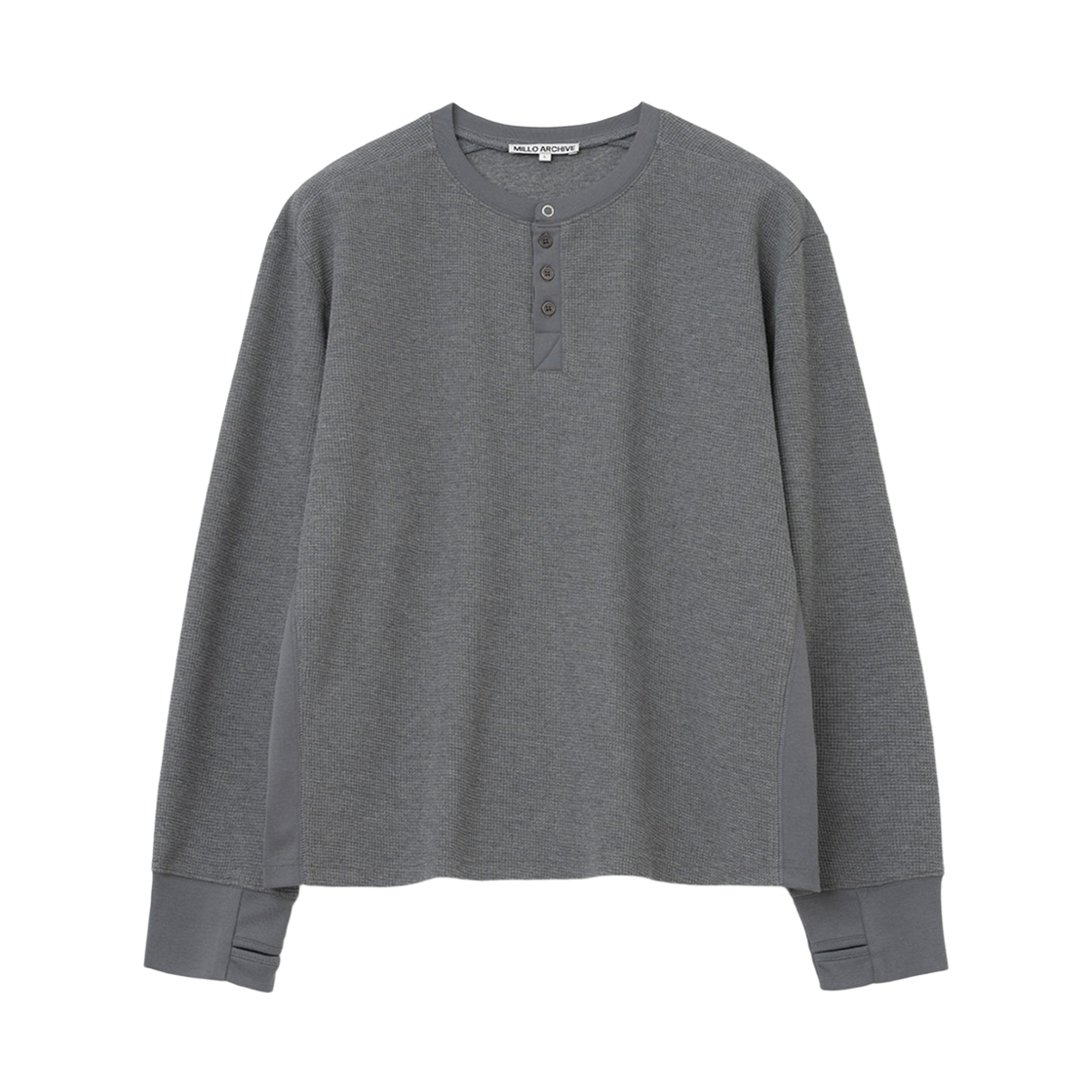 ML630GRA Millo Archive Rusty Waffle Henley Neck Long Sleeve Gray