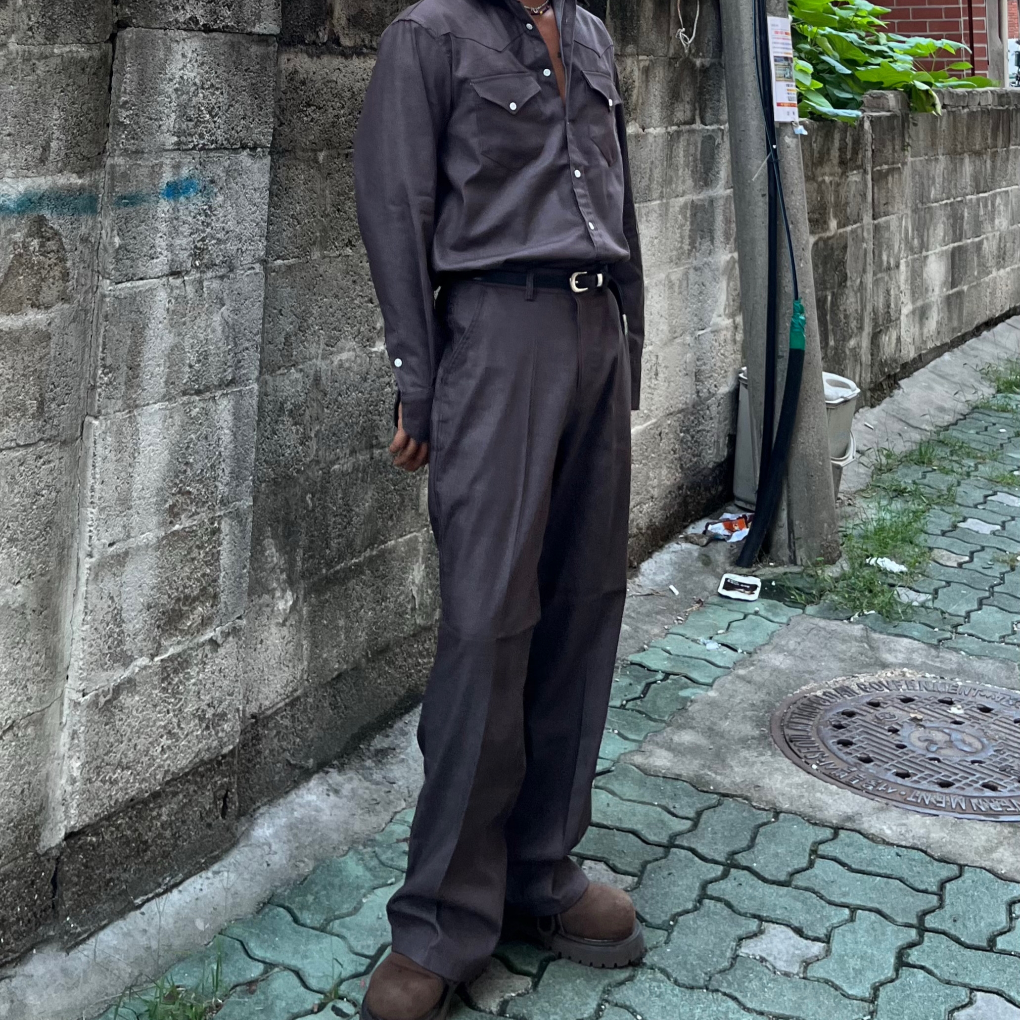 LOSTGARDEN Route Brown, Our Legacy Belt 2cm Leather Black 착용 스타일 - 1