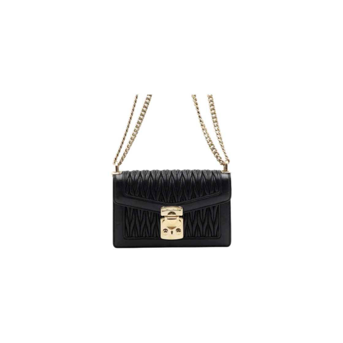 ITLRA7FHDPKD Miu Miu Black Confidential Matelassé Shoulder and Crossbody Bag with Gold Chain