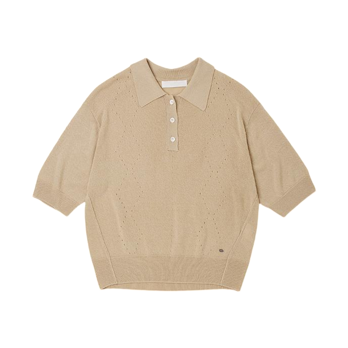 (W) 플랙 린넨 칼라 숏슬리브 니트 베이지((W) PLAC Linen Collar Short Sleeve Knit Beige)