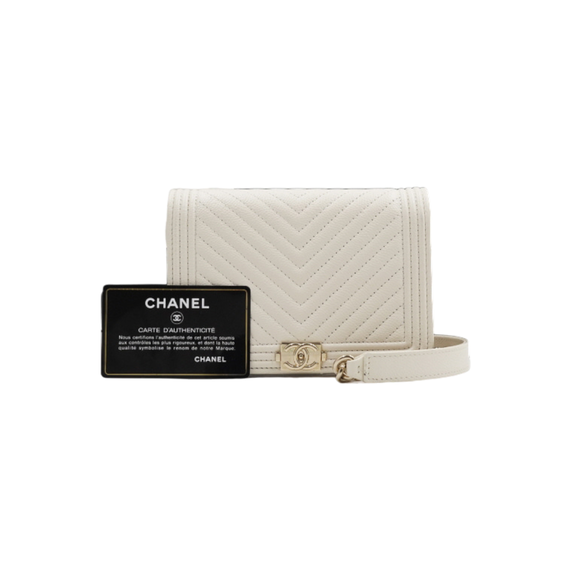 IT675PUU9OKO Chanel Boy Chanel Chevron White Caviar
