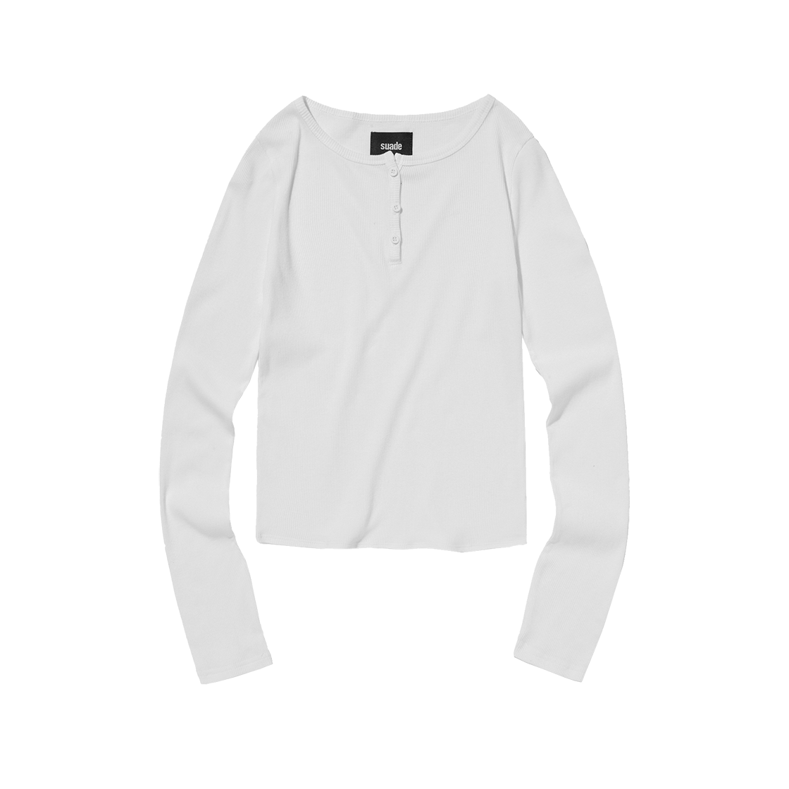 SDEFTO123WH Suade Ribbed Henley Neck White