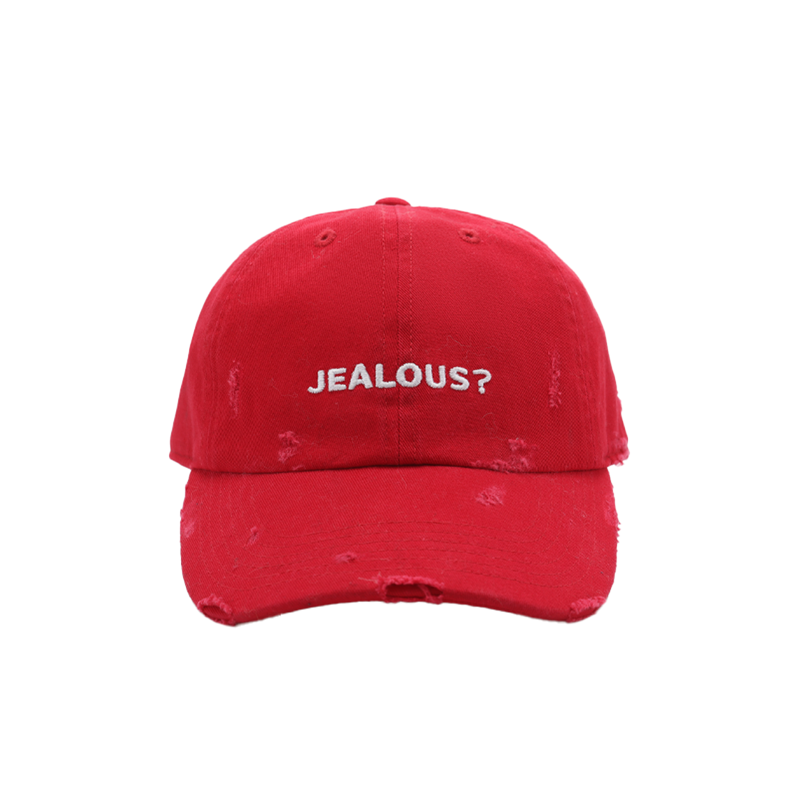 KW5DHTCGO01RD Markgong Women "Jealous?" Distressed Baseball Cap Red - 25FW