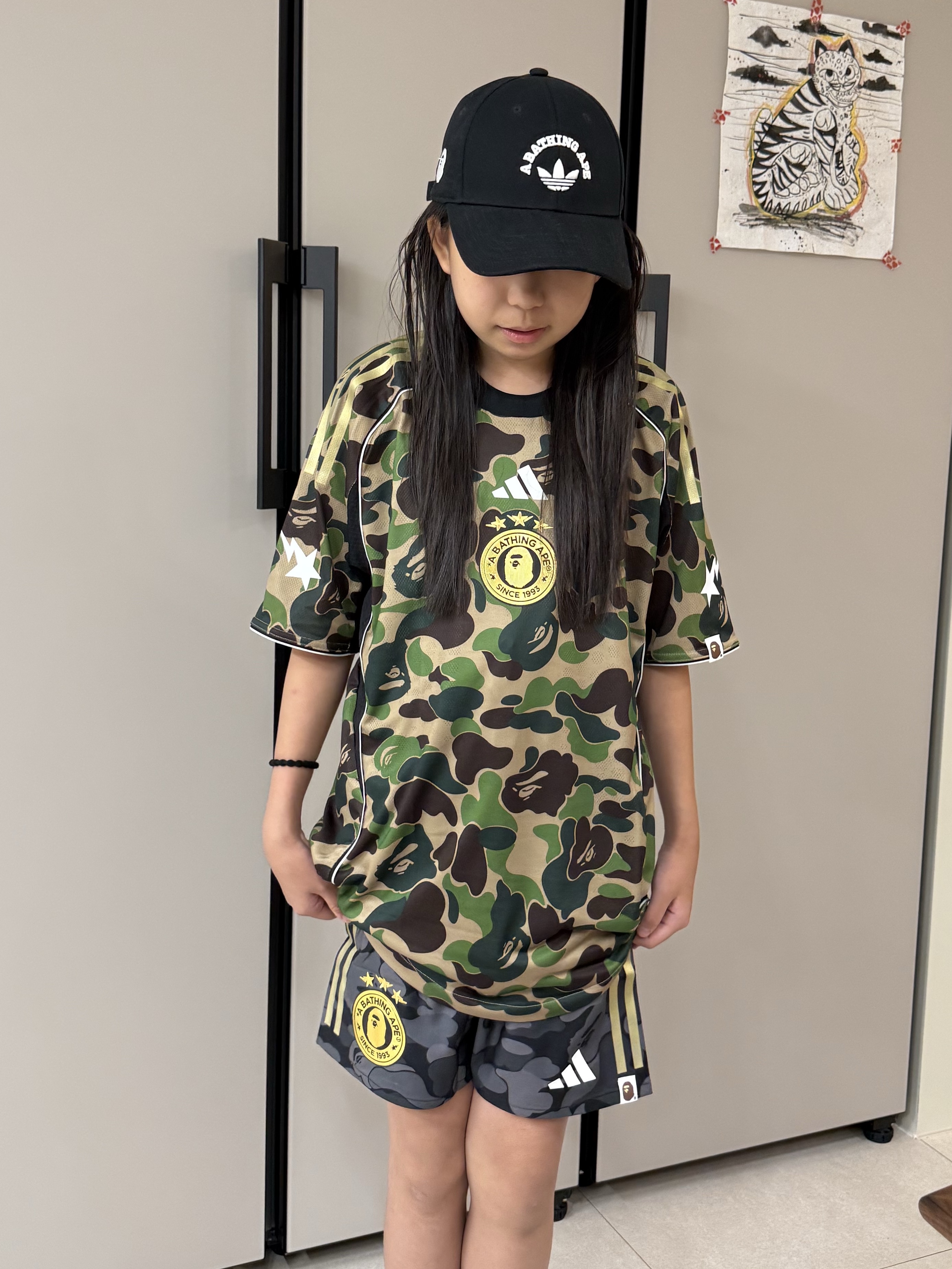 Adidas x BAPE FB Jersey Top Crew Green - KR Sizing, Adidas x BAPE FB Shorts Black - KR Sizing 착용 스타일 - 1