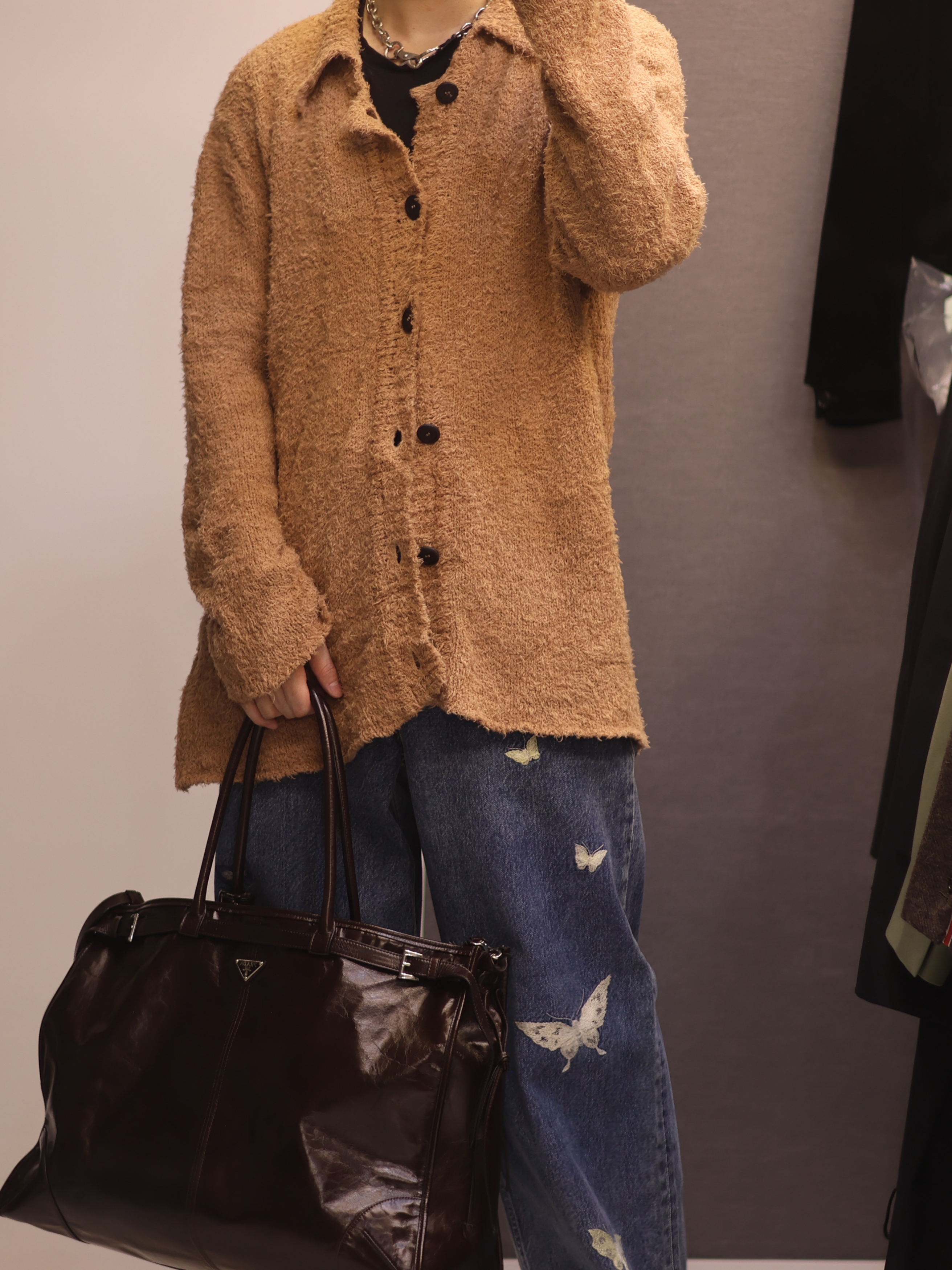 Our Legacy Evening Polo Rust Geezer Check, Our Legacy Vast Cut Indigo Butterfly 착용 스타일 - 4