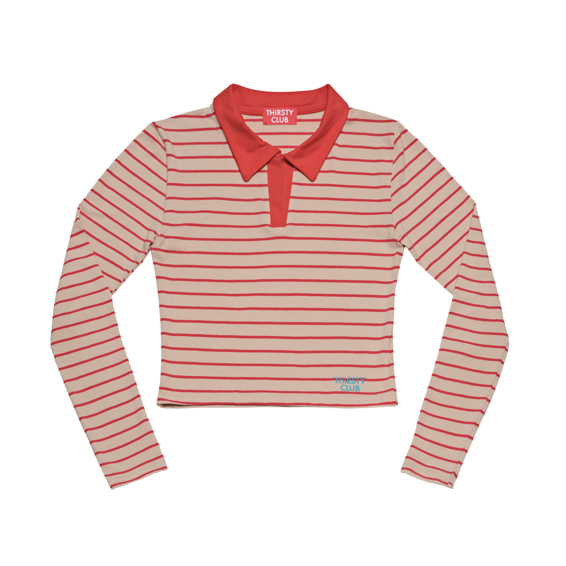 떨스티클럽 스트라이프 카라 롱 슬리브 - 베이지(THIRSTY CLUB Stripe Collar Long Sleeve - Beige)