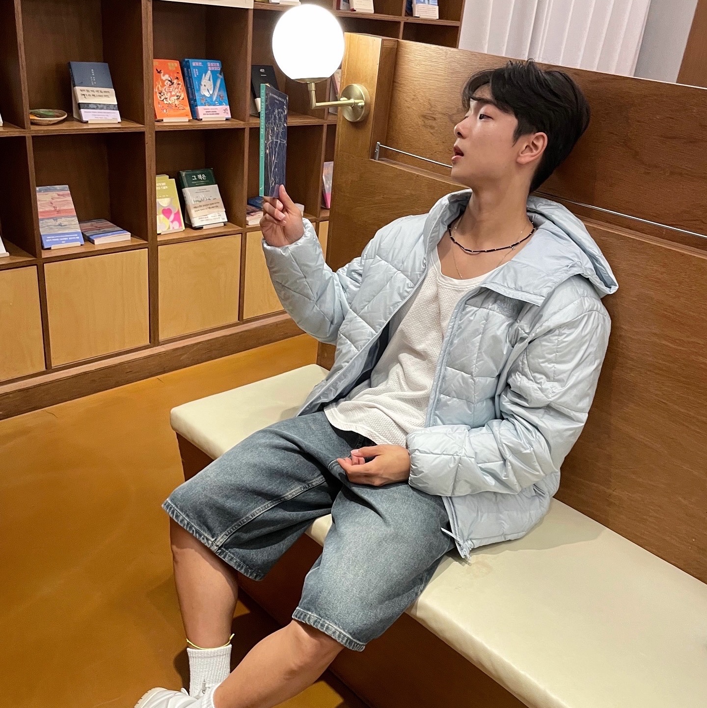 The North Face Wave LT On Jacket Light Blue 착용 스타일 - 2